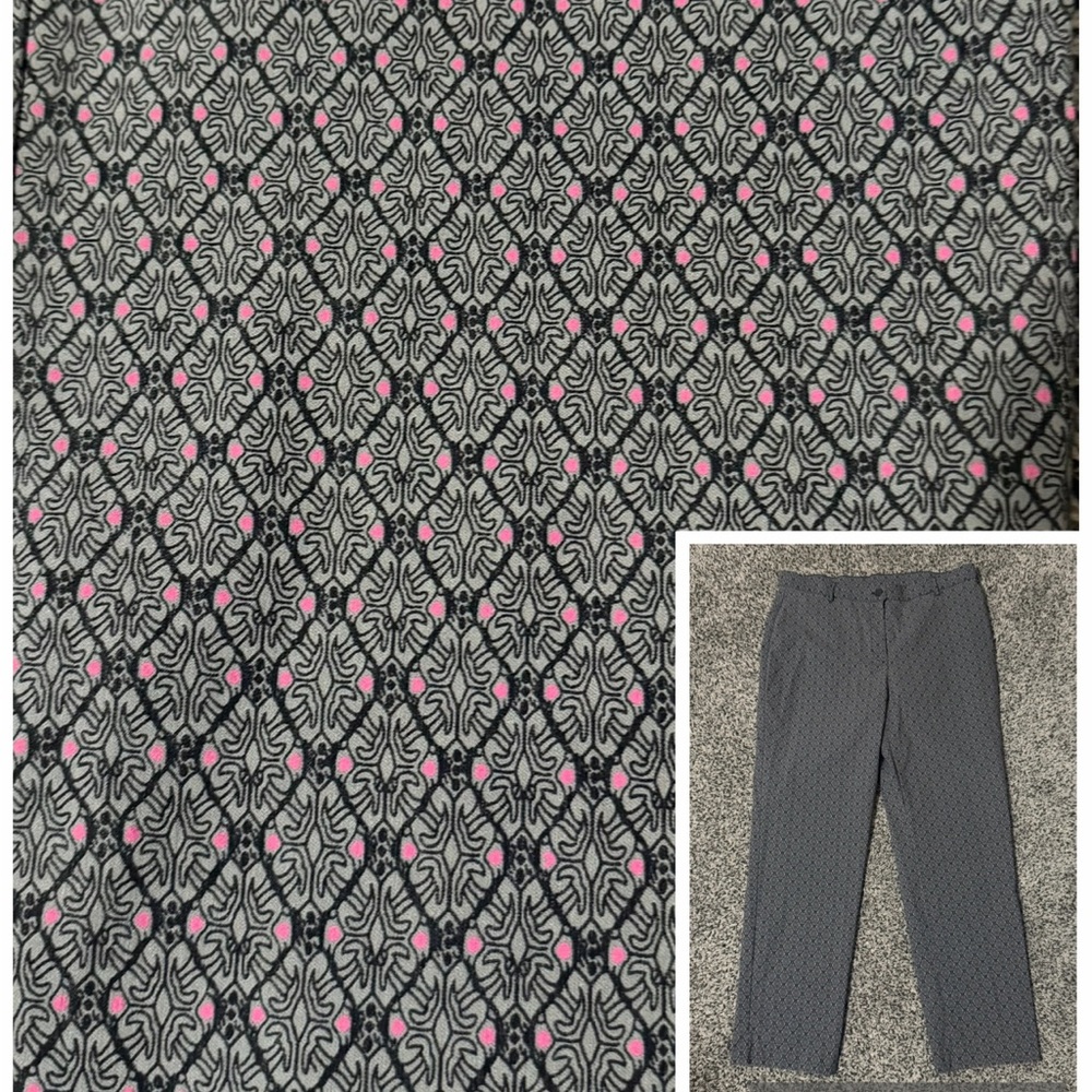 Allison Daley Dress Pants Women 14 Grey Black‎ Pink Geometric Damask Excellent